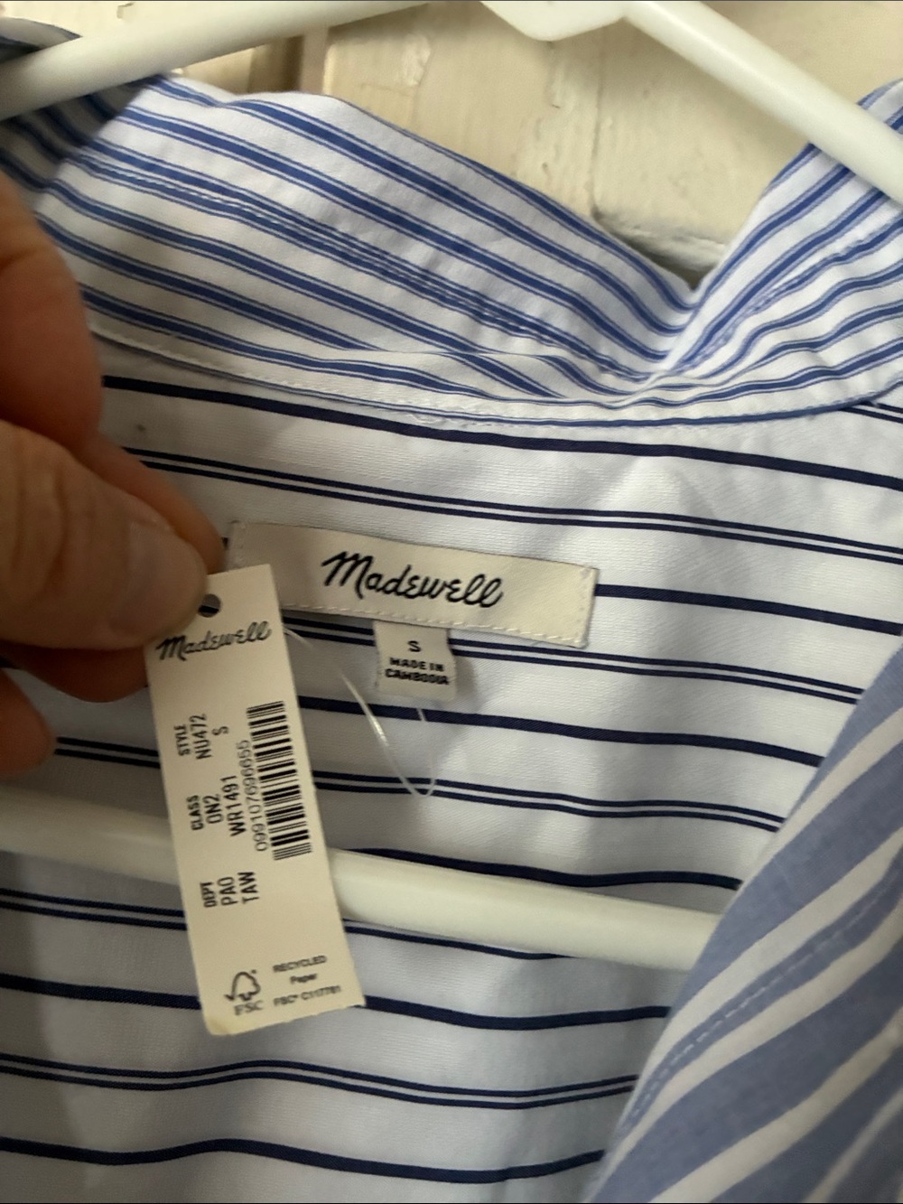 NWT Madewell Women’s Blue & White Vertical Stripe Button-Down Shirt - Picture 3 of 4